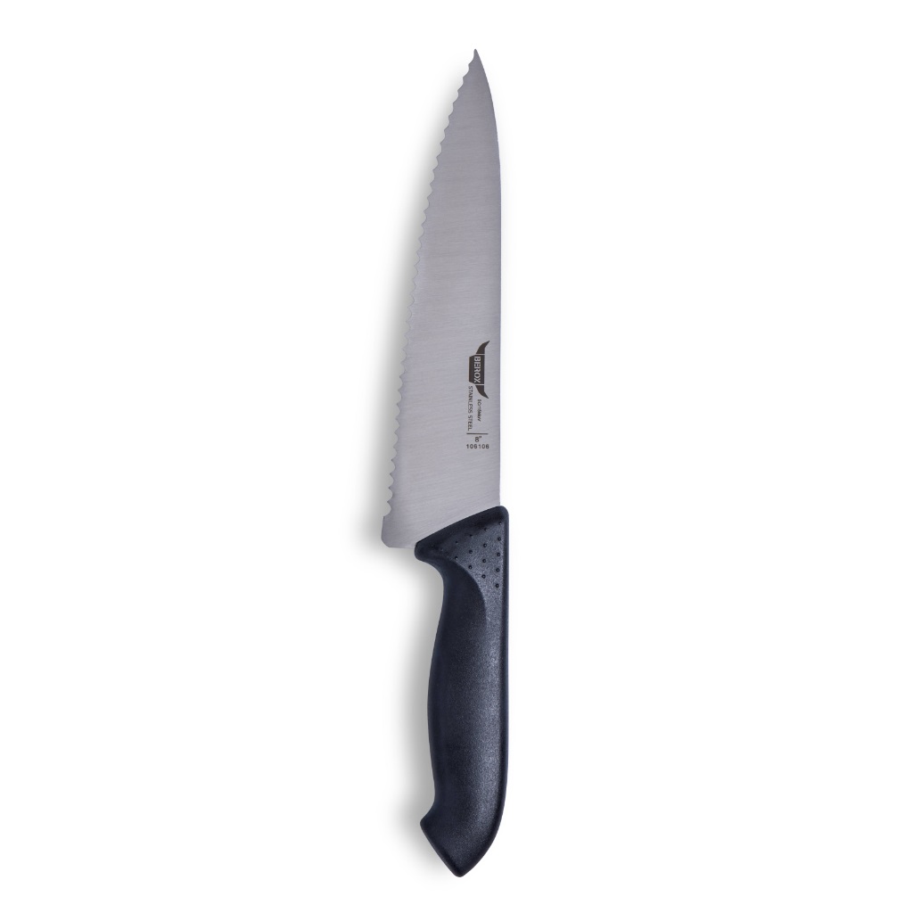 סכין שף משוננת 21 ס"מ ידית פלסטיק שחורה | BEROX
