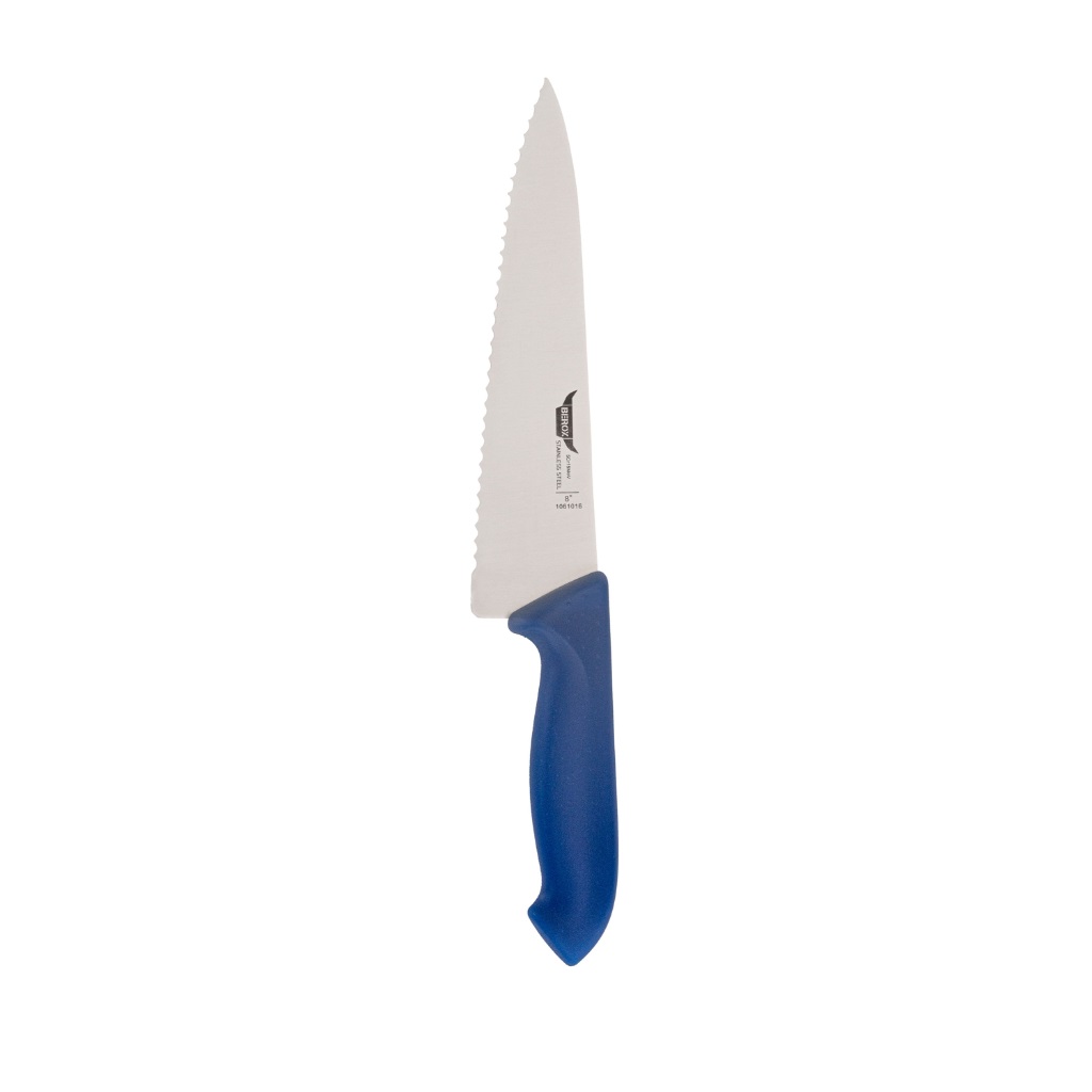 סכין שף משוננת 21 ס"מ ידית פלסטיק כחולה | BEROX
