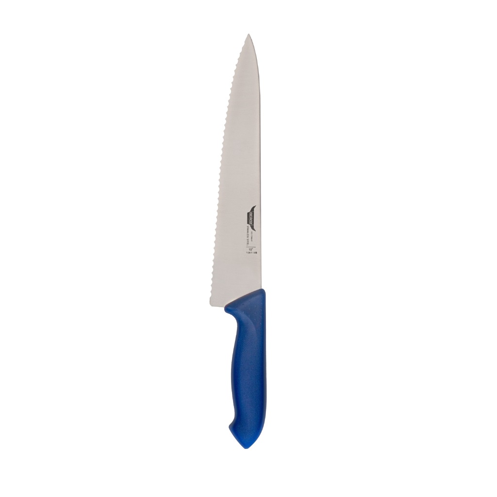 סכין שף משוננת 25 ס"מ ידית פלסטיק כחולה | BEROX