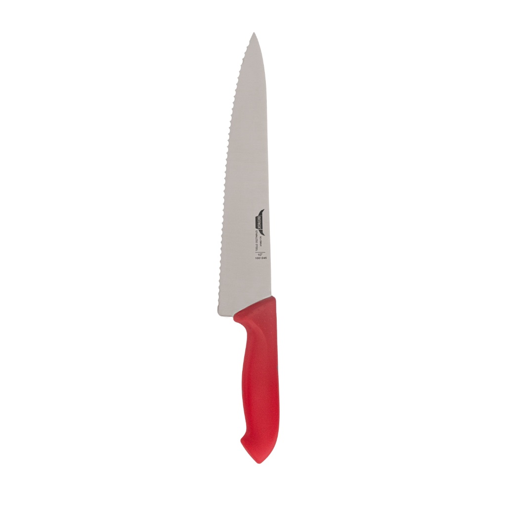 סכין שף משוננת 25 ס"מ ידית פלסטיק אדומה | BEROX