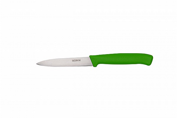 סכין ירקות חלקה 11 ס"מ, להב שפיץ, ידית ירוקה | BEROX