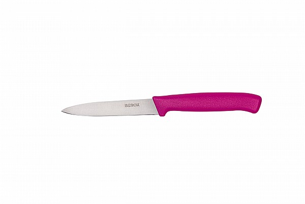 סכין ירקות חלקה 11 ס"מ, להב שפיץ, ידית ורודה | BEROX