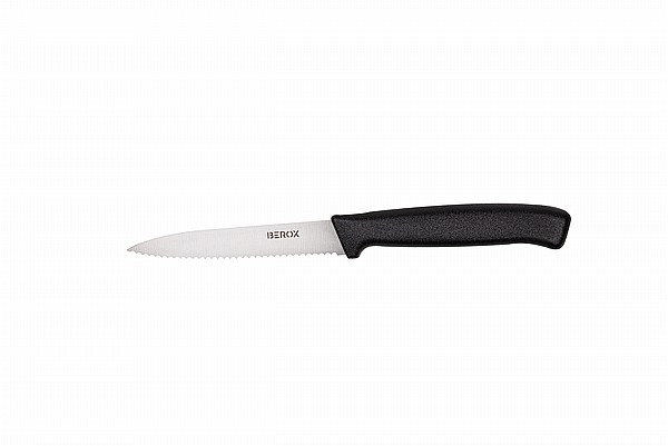 סכין ירקות משוננת 11 ס"מ, להב שפיץ. ידית שחורה | BEROX