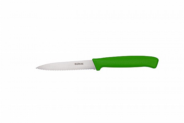 סכין ירקות משוננת 11 ס"מ, להב שפיץ, ידית ירוקה | BEROX