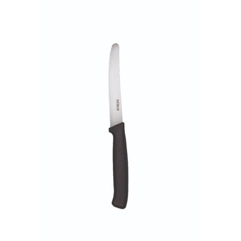 סכין ירקות משוננת 11 ס"מ, להב עגול, ידית שחורה | BEROX
