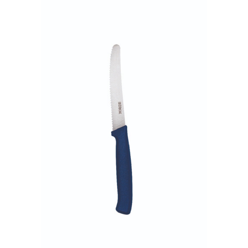 סכין ירקות משוננת 11 ס"מ, להב עגול, ידית כחולה | BEROX